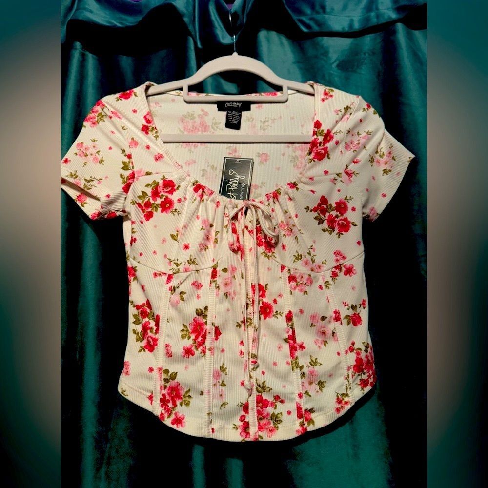 Just Polly White Floral Blouse M